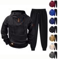 thumbnail image 1 of Zimjoy Hoodie Sweatpants Set Men, 1/4 Zip Hooded Sweatshirt with Arm Zipper Pocket & Black Drawstring Tapered Pants, Casual Tactical Athletic Sweatsuit for Outdoor Gym Daily Wear Black S, 1 of 6