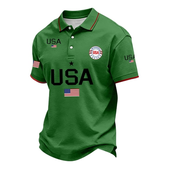 Zimjoy Independence Day Mens Polo Shirts Henley Button Short Sleeve Tshirts Patriotic Collared 4th of July T-Shirts for Independence Day, Green M