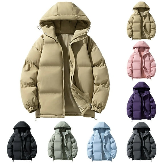 Zimjoy Khaki Puffer Jacket Men Thermal Thick Winter Jackets for Men Big and Tall Down Jackets Lightweight Hooded Coat for Travel Ski, Beige L