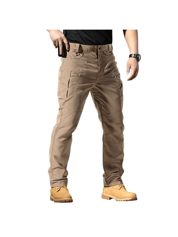 Khaki Work Pants for Men Quick-Drying Elastic Tactica_l Pants Tear Resistant Water Resistant Hiking Pant Lightweight Relaxed Fit Camping Fishing Pant with Multi Pockets, Khaki 2XL