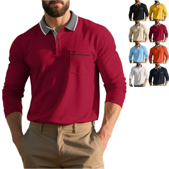 Zimjoy Long Sleeve Shirts for Men Breathable Casual Collared Shirt Henley Big and Tall Shirts Button Down Lightweight Collared Shirt with Pocket, Wine 2XL