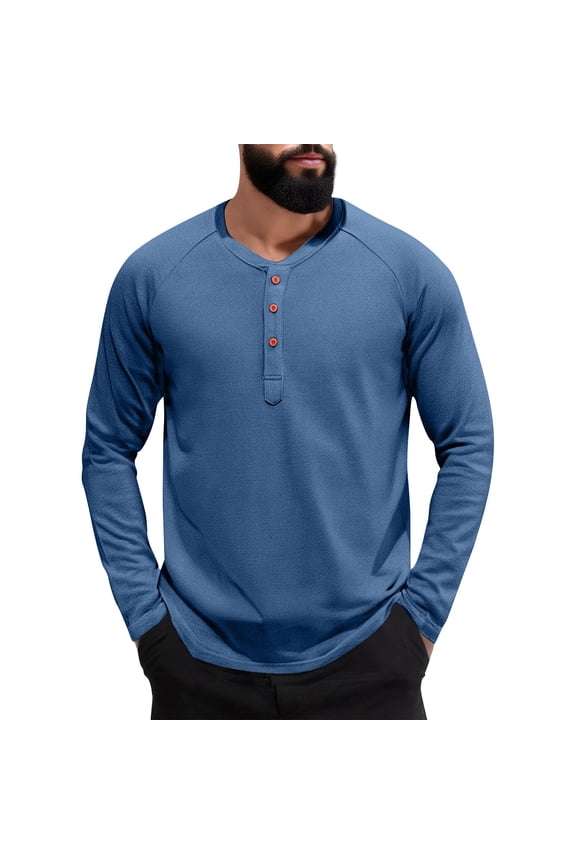 Long Sleeve Shirts for Men Casual Slim Fit Henley Clothes Crewneck Button Up Shirts Lightweight Spring Ropa De Hombre, Blue L