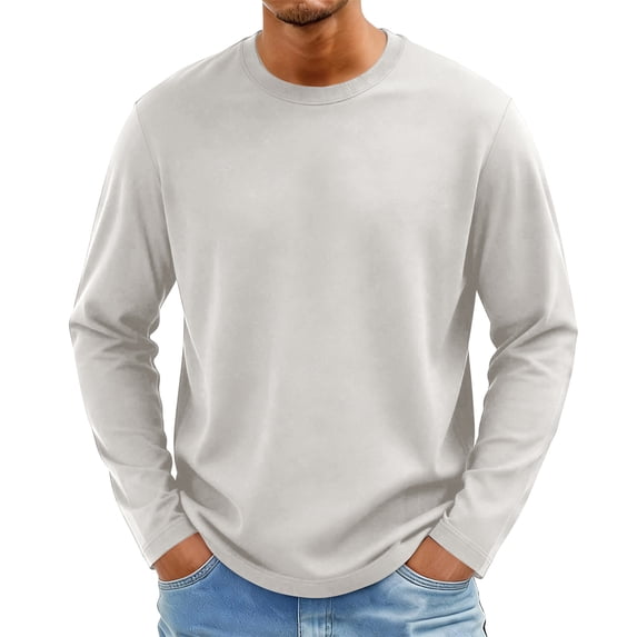 Zimjoy Long Sleeve Shirts for Men Soft Crew-Neck Moisture Wicking Mens Undershirt Comfort Solid Basic T Shirt, Khaki M