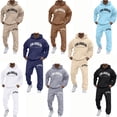 thumbnail image 1 of Zimjoy Men Hoodie Sweatpants 2 Piece Tracksuit, Pullover Hooded Sweatshirt & Jogger Pants Matching Outfit, LA California Letter Print Men Casual Streetwear Athletic Loungewear Set Coffee 2XL, 1 of 7
