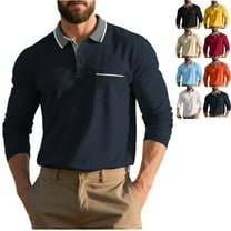 Zimjoy Men Long Sleeve Shirts Breathable Casual Performance Collared Shirt Henley Big and Tall Golf Shirts Button Down Lightweight Collared Shirt with Pocket, Navy L