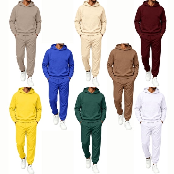 Zimjoy Men Sweatsuits Sets Sports Mens Track Suits 2 Piece Set Casual Hooded Sweatshirt and Sweatpant Fall Jogging Suit with Pockets Yellow 3XL