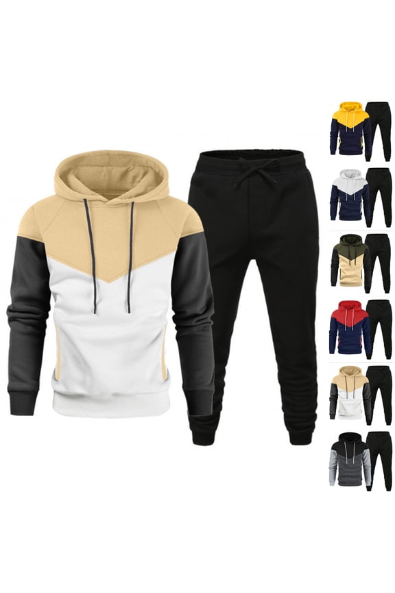Men Sweatsuits Sets Sports Track Suits Mens Casual Hoodie and Sweatpants Set Autumn Winter Sportswear Tracksuits with Pockets, Khaki XL
