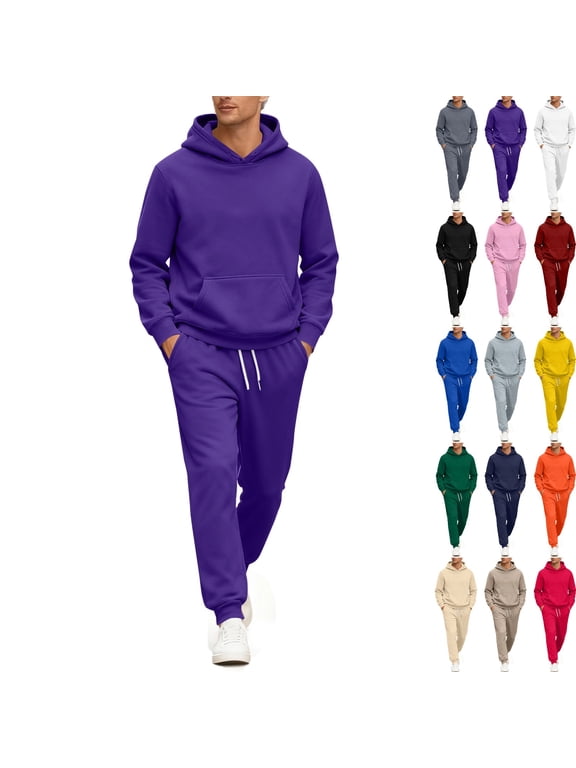Men Sweatsuits Sets Sports Track Suits Mens Casual Hoodie and Sweatpants Set Fall Outfits with Pockets, Purple 3XL