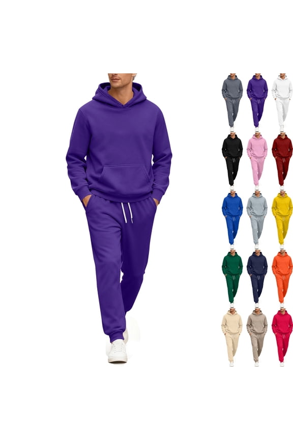 Men Sweatsuits Sets Sports Track Suits Mens Casual Hoodie and Sweatpants Set Fall Outfits with Pockets, Purple 3XL