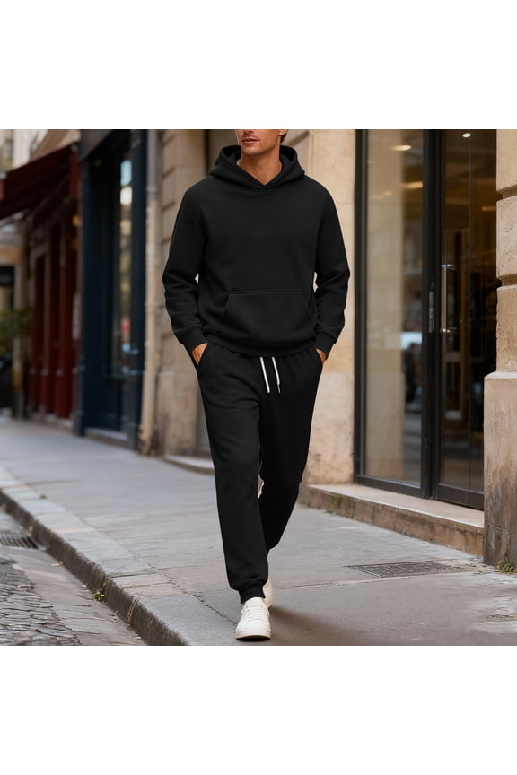 Men Sweatsuits Sets Workout Mens Track Suits 2 Piece Set Casual Hoodie and Sweatpants Set Fall Sportswear Tracksuits with Pockets, Black L