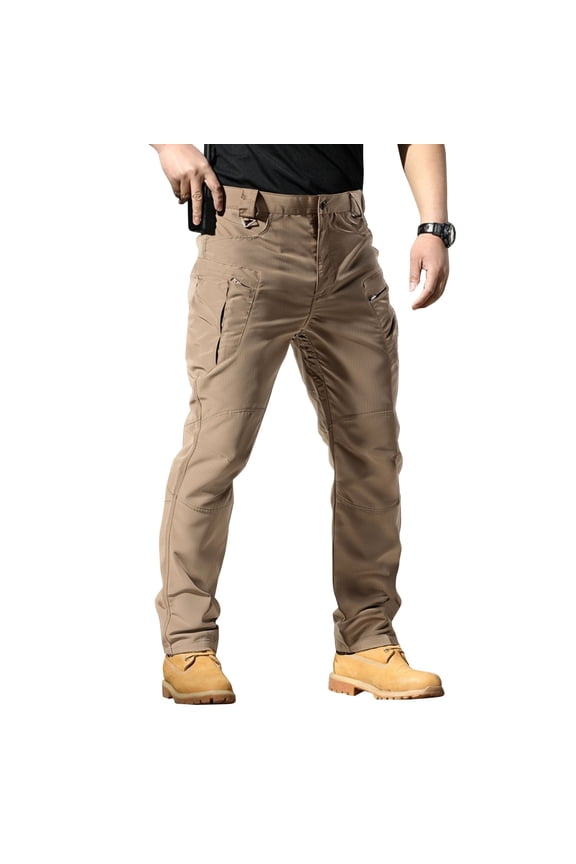 Men Work Pants Ripstop Waterproof Tactica_l Pants Quick Dry Strechy Hiking Pant Lightweight Relaxed Fit Travel Climbing Pant with Multi Pockets, Khaki M