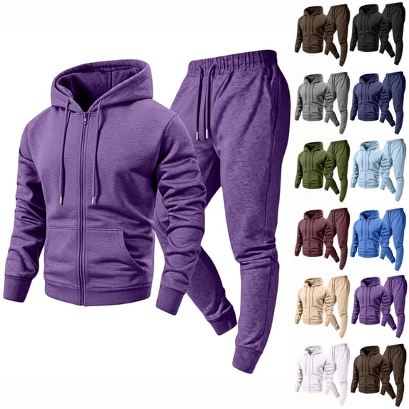 Zimjoy Men's 2 Piece Tracksuit Set, Full Zip Hoodie & Tapered Cargo Sweatpants, Zip Up Hooded Jacket with Pockets & Jogger Pants, Casual Athletic Sweatsuit for Gym Streetwear Daily Wear Purple M
