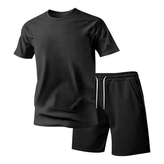 Zimjoy Men's 2 Pieces Athletic Set Breathable Mesh Short Sleeve T-Shirt & Shorts Lightweight Workout Gym Clothes for Running Black L