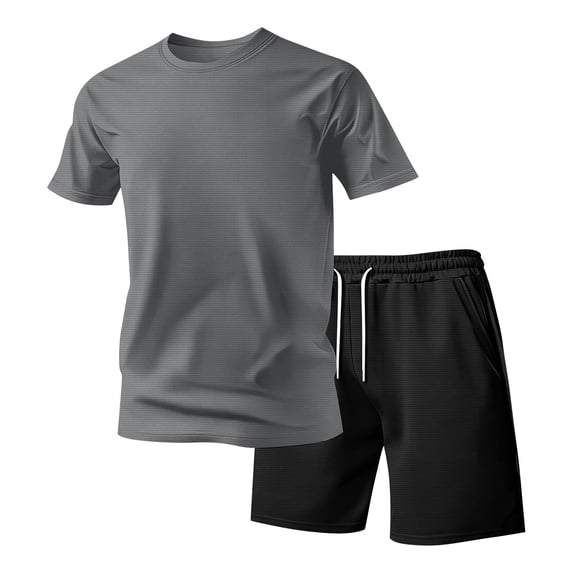 Zimjoy Men's 2 Pieces Athletic Set Breathable Mesh Short Sleeve T-Shirt & Shorts Lightweight Workout Gym Clothes for Running Dark Gray L