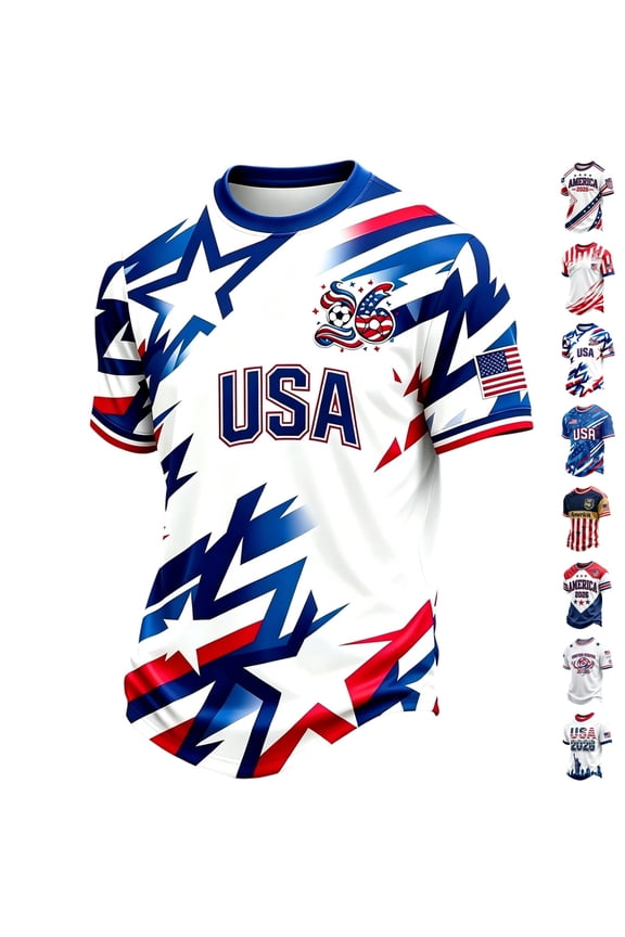Men's 2026 USA Soccer Jersey Crewneck Short Sleeve Country Team Fan International Football Shirt Retro Streetwear Top Sky Blue L