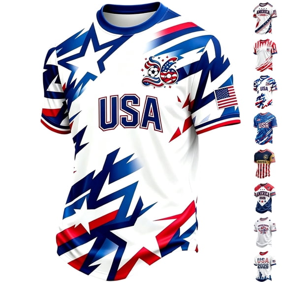 Zimjoy Men's 2026 USA Soccer Jersey Crewneck Short Sleeve Country Team Fan International Football Shirt Retro Streetwear Top Sky Blue L