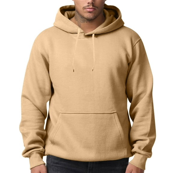 Zimjoy Men's Beige Hoodie Casual Loose Solid Color Hooded Fleece Sweatshirt Long Sleeve Drawstring Baggy Pullover Sweatshirts with Pocket, Khaki 2XL