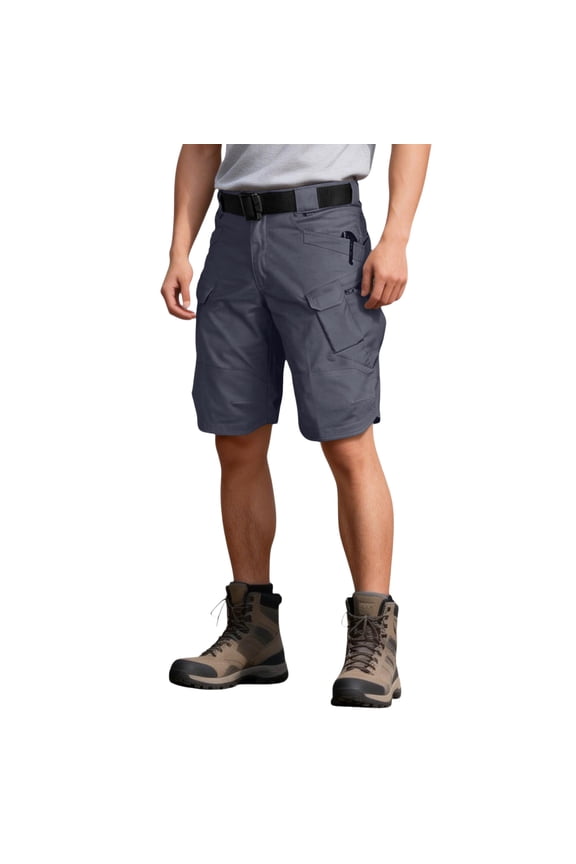 Men's Big and Tall Cargo Shorts Ripstop Waterproof Knee-Length Shorts Outdoor Elastic Back Waist Velcro Tabs Multi Pocket Work Shorts, Gray M