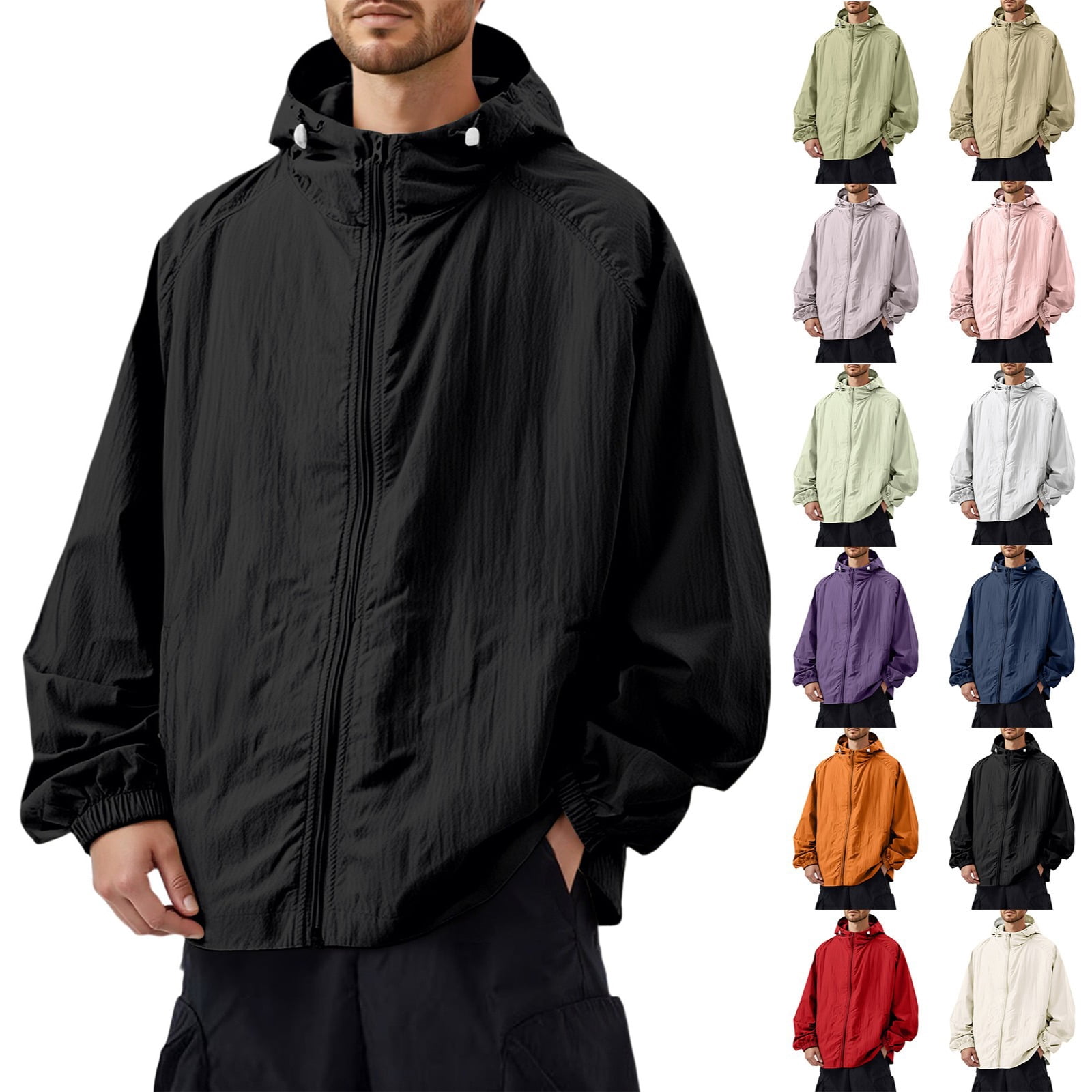 Zimjoy Men's Bomber Jacket UV 50+ Protection Oversized Hooded