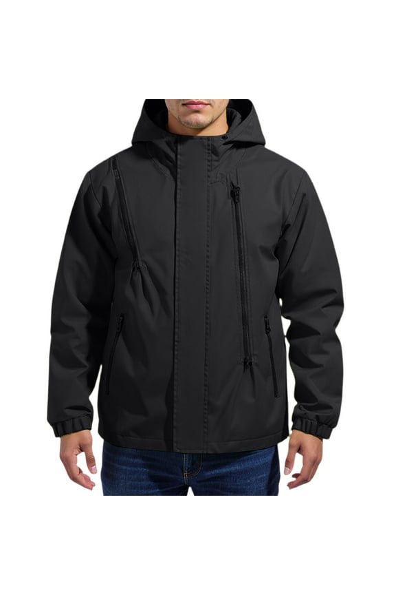 Men's Bomber Jacket Water Resistant Plus Size Hooded Windbreaker Jacket Lightweight Active Full Zip Jackets with Pocket Golf Running Clothing, Black 2XL