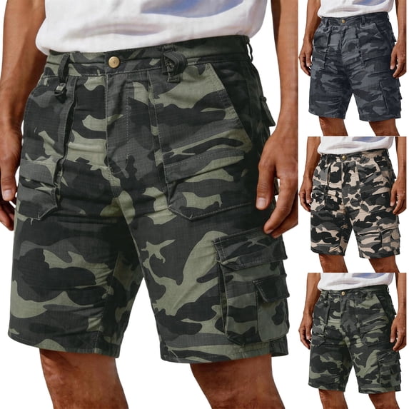 Zimjoy Men's Camo Ripstop Tactical Cargo Shorts Multi Zipper Pocket Quick Dry Knee Length Outdoor Hiking Fishing Utility Work Shorts Red 3XL