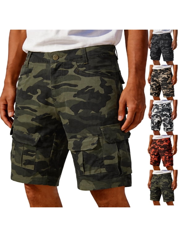 Men's Camouflage Ripstop Quick Dry Tactical Shorts Multi Zipper Pocket Knee Length Outdoor Hiking Fishing Utility Work Cargo Shorts Khaki M