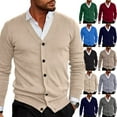 thumbnail image 1 of Zimjoy Men's Cardigan Sweaters Casual V Neck Cardigan Long Sleeve Slim Fit Button Down Knit Sweater Vintage Lightweight Open Front Fall Clothes with Pocket, Beige XL, 1 of 6