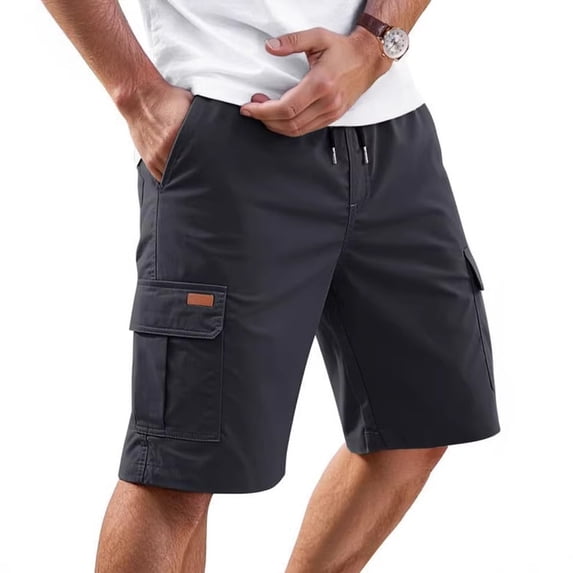 Zimjoy Men's Cargo Shorts Regular Fit Moisture Wicking Athletic Shorts Elastic Drawstring Hiking Work Bermuda with Side Pockets, Dark Gray 3XL
