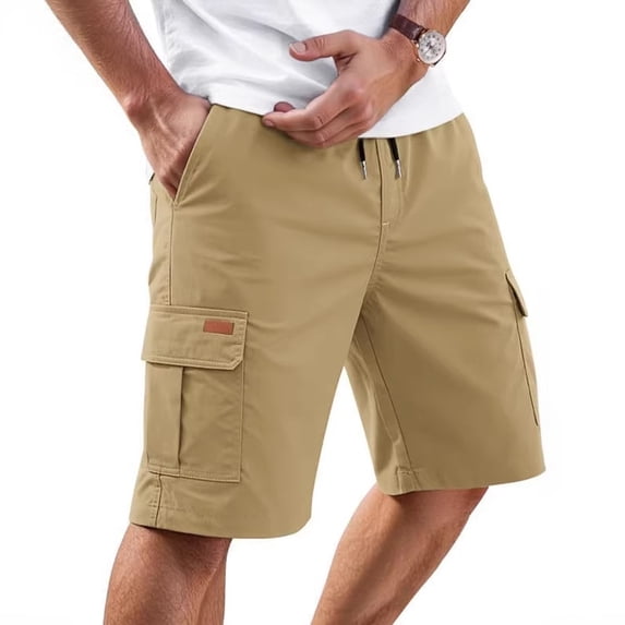 Zimjoy Men's Cargo Shorts Regular Fit Moisture Wicking Athletic Shorts Elastic Drawstring Hiking Work Bermuda with Side Pockets, Khaki M
