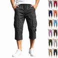 thumbnail image 1 of Zimjoy Men's Cargo Shorts Relaxed Fit Elastic Waist Stretch Lightweight Below The Knee Bermuda Casual Outdoor Hiking Shorts with 4 Pockets Black L, 1 of 7