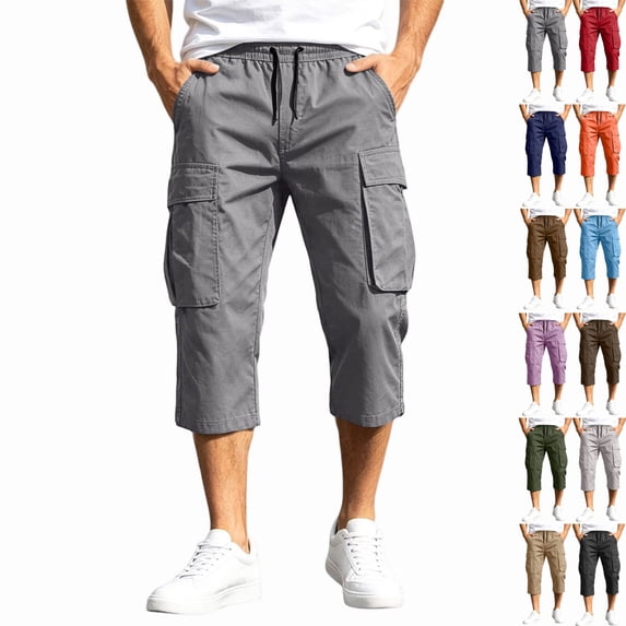 Zimjoy Men's Cargo Shorts Relaxed Fit Elastic Waist Stretch Lightweight Below The Knee Bermuda Casual Outdoor Hiking Shorts with 4 Pockets Gray XL