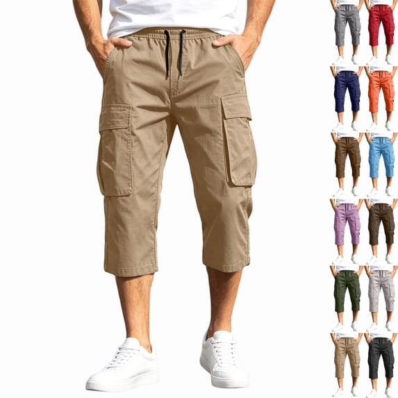Zimjoy Men's Cargo Shorts Relaxed Fit Elastic Waist Stretch Lightweight Below The Knee Bermuda Casual Outdoor Hiking Shorts with 4 Pockets Khaki 4XL