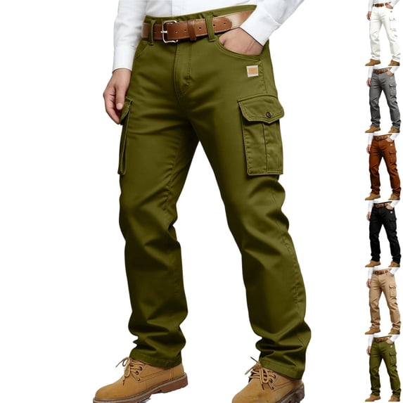Zimjoy Men’s Casual Cargo Pants Stretch Twill Elastic Waist Work Trousers 4 Pockets Regular Fit Work Hiking Pants, Army Green 2XL