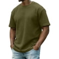 thumbnail image 1 of Zimjoy Men's Casual T-Shirts Classic Short Sleeve Waffle Knit Tees Crewneck Solid Tee Shirts Army Green S, 1 of 5