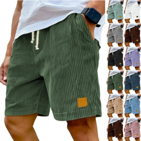 Zimjoy Men's Corduroy Shorts Causal 5 Inch Inseam Elastic Waist Chubbies Shorts Drawstring Textured Beach Shorts Mens Vintage Lightweight Fit Short with Pockets, Dark Green XL