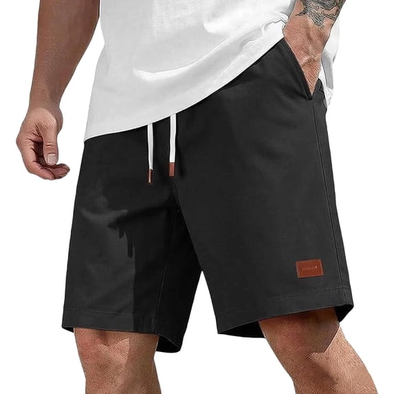 Zimjoy Men's Cotton Chino Shorts 7 Inch Casual Summer Beach Shorts Elastic Waist Drawstring with Pockets Black 2XL