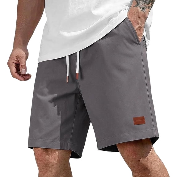 Zimjoy Men's Cotton Chino Shorts 7 Inch Casual Summer Beach Shorts Elastic Waist Drawstring with Pockets Dark Gray 3XL