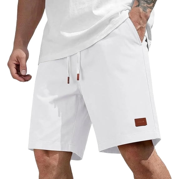 Zimjoy Men's Cotton Chino Shorts 7 Inch Casual Summer Beach Shorts Elastic Waist Drawstring with Pockets White M