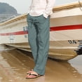 thumbnail image 1 of Zimjoy Men's Cotton Linen Pants Oversized Loose Straight Leg Pants Textured Drawstring Summer Beach Trousers with Large Pockets,Mint Green S, 1 of 6