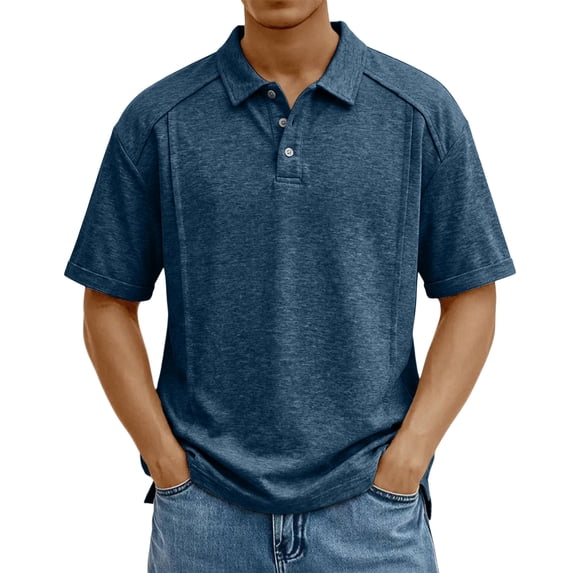 Zimjoy Men's Cotton Polo Shirts 3-Button Henley Neck Short Sleeve T Shirts Summer Casual Classic Tops, Navy L