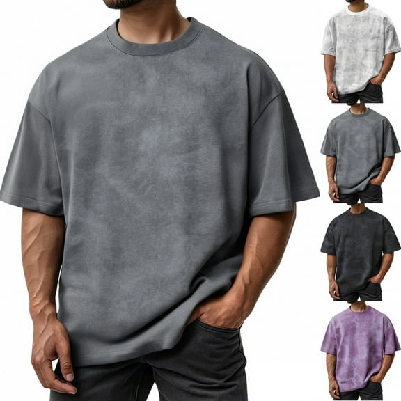 Zimjoy Men's Cotton T-Shirts Oversized Casual Big and Tall Tie Dye T-Shirts Fashion Crew Neck Short Sleeve Tee Tops Lightweight Loose Fit Shirt, Gray 3XL