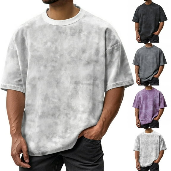 Zimjoy Men's Cotton T-Shirts Oversized Casual Big and Tall Tie Dye T-Shirts Fashion Crewneck Short Sleeve Tops Lightweight Loose Fit Shirt, White M
