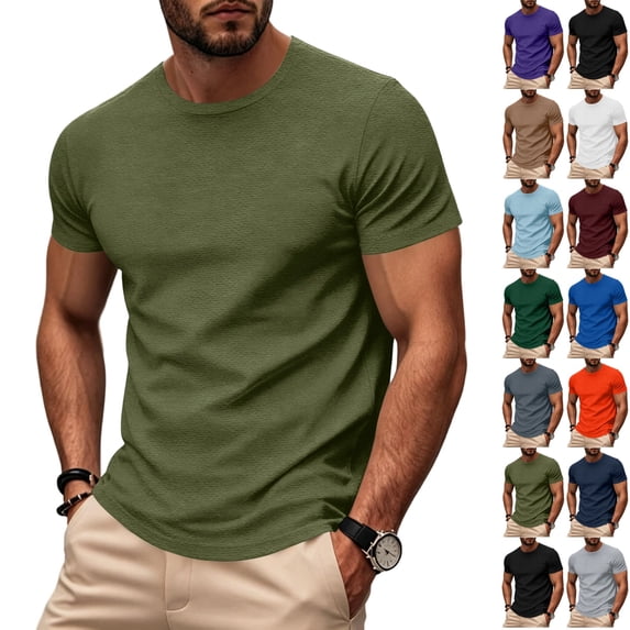 Zimjoy Men's Crew Neck T Shirts Short Sleeve Quick Dry Athletic Performance Tee Soft Breathable Moisture Wicking Casual Basic Tees Army Green M
