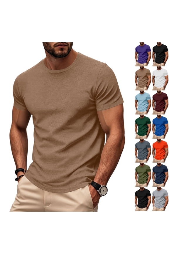 Men's Crew Neck T Shirts Short Sleeve Quick Dry Athletic Performance Tee Soft Breathable Moisture Wicking Casual Basic Tees Khaki M
