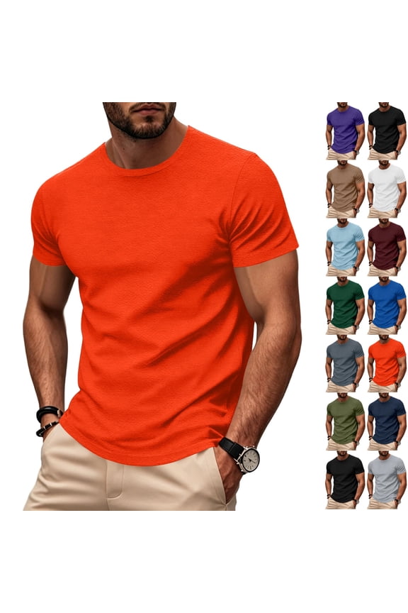 Men's Crew Neck T Shirts Short Sleeve Quick Dry Athletic Performance Tee Soft Breathable Moisture Wicking Casual Basic Tees Orange 3XL