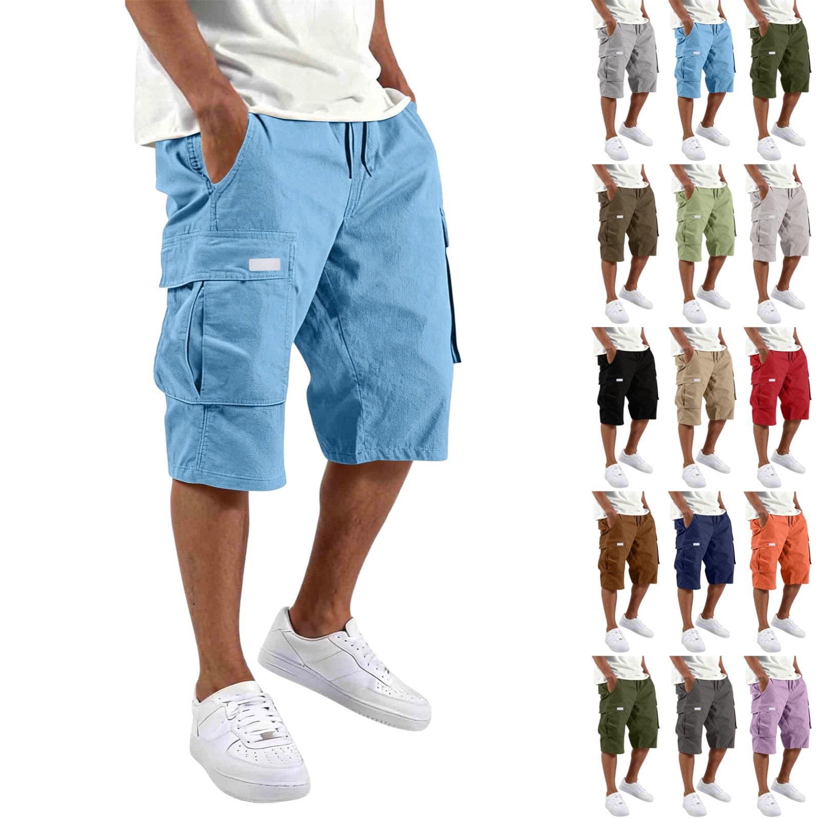 Zimjoy Long Cargo Work Shorts for Men Below Knee Elastic Waist