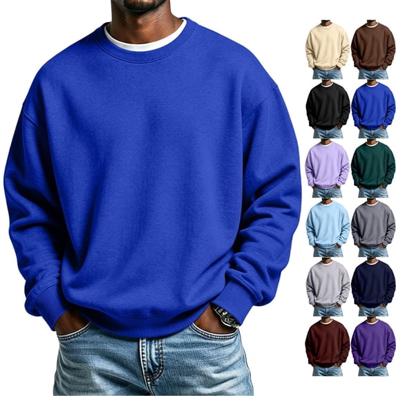 Zimjoy Men's Fleece Crewneck Sweatshirt Classic Fit Long Sleeve Pullover Top Warm Lightweight Basic Sweatshirts for Fall Winter Casual Daily Wear Blue M