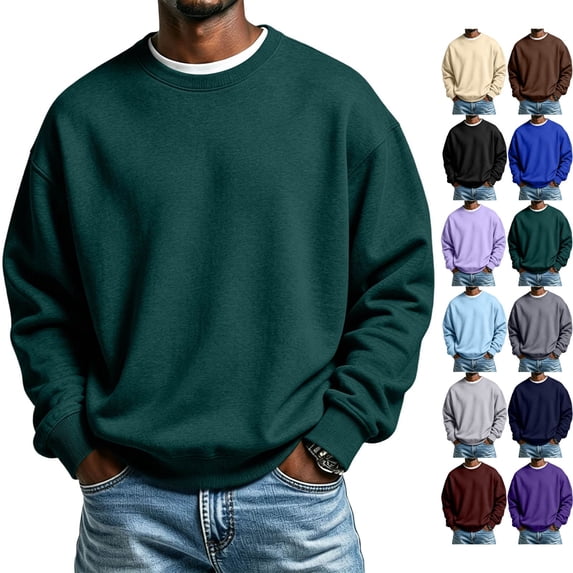 Zimjoy Men's Fleece Crewneck Sweatshirt Classic Fit Long Sleeve Pullover Top Warm Lightweight Basic Sweatshirts for Fall Winter Casual Daily Wear Dark Green 2XL