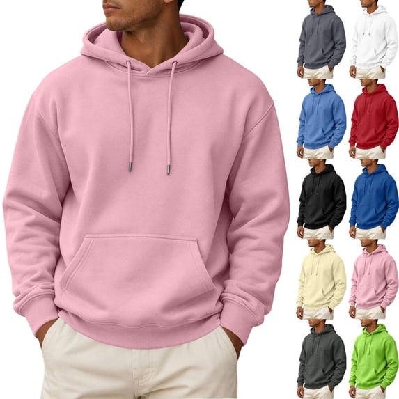 Zimjoy Men's Fleece Lined Hooded Sweatshirt Casual Long Sleeve Hoodies Pullover Fashion Drawstring Hoodie with Kangaroo Pocket Pink M