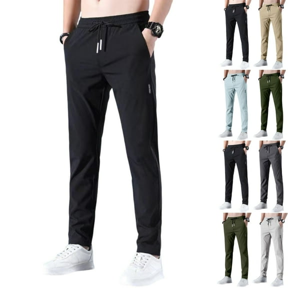 Zimjoy Men's Glide Pants Ultra Stretch Quick Dry Elastic Waist Pants Lightweight Hiking Breathable Pants with Pockets Drawstring Pant for Men, Black XL
